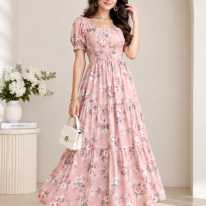 Blush floral maxi dress for women