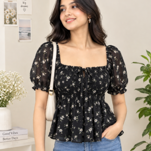 Black floral top for women